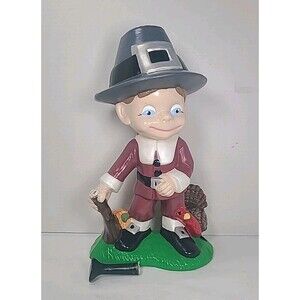 VINTAGE 1980s Ceramic Pilgrim Thanksgiving Atlantic Mold 12" Fall Decor Broken